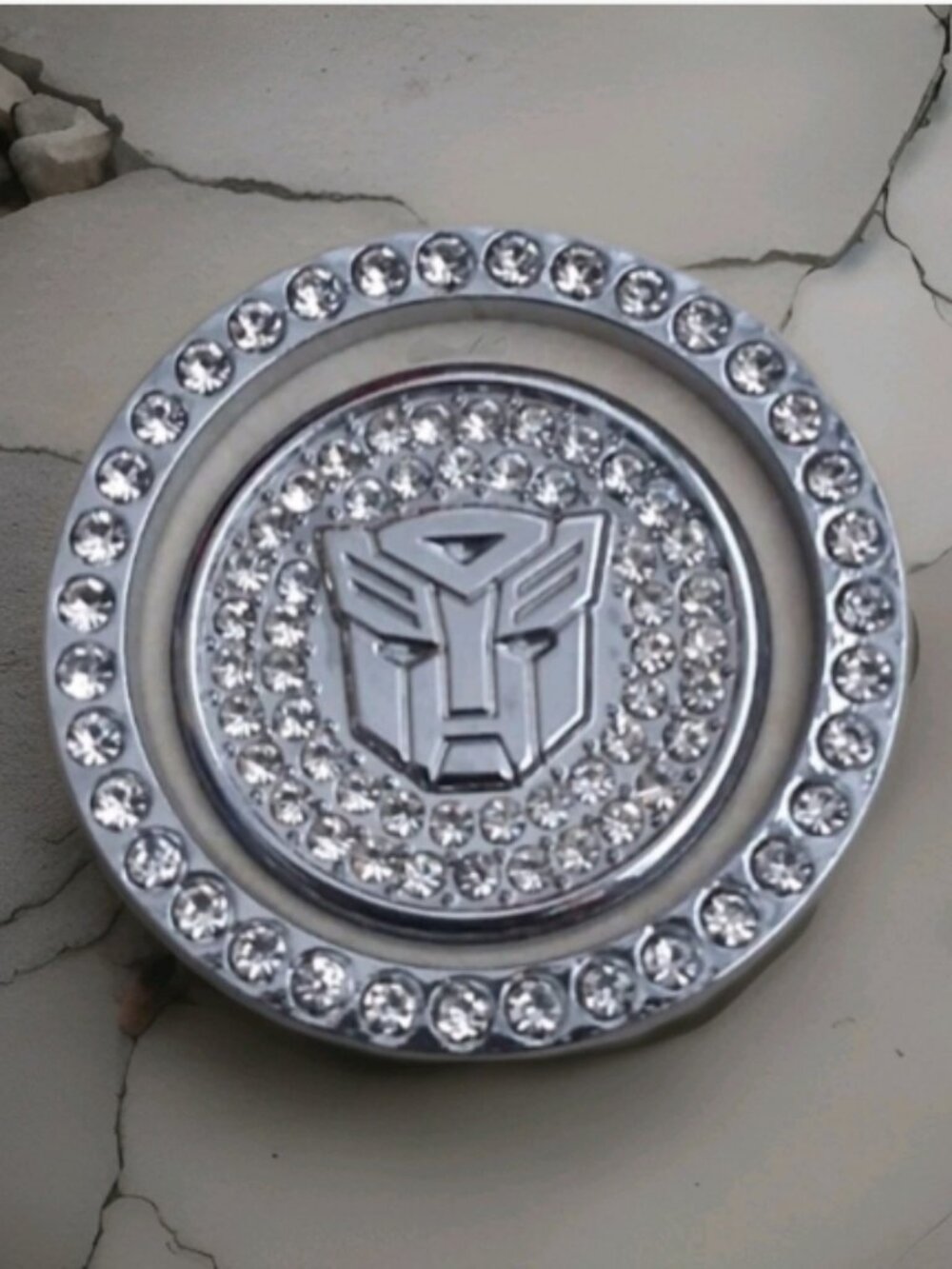 Share Autobots Emblem Start Button Cover Rhinestone Silver Toned Metal Ring An